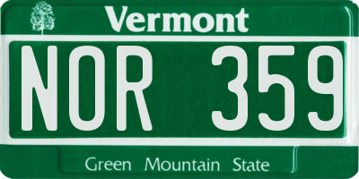VT license plate NOR359