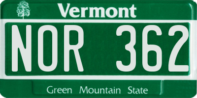 VT license plate NOR362