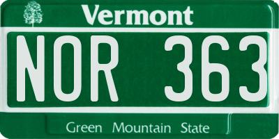 VT license plate NOR363