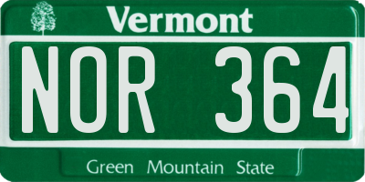 VT license plate NOR364