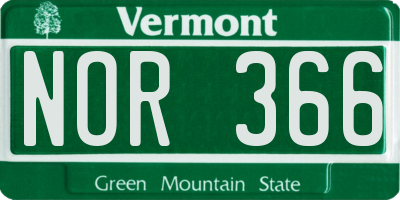 VT license plate NOR366