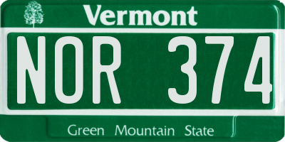 VT license plate NOR374
