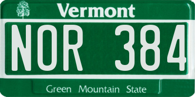 VT license plate NOR384