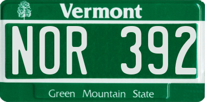 VT license plate NOR392