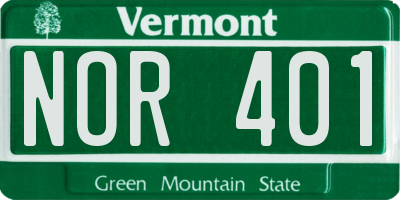 VT license plate NOR401