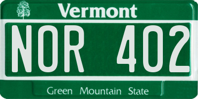 VT license plate NOR402