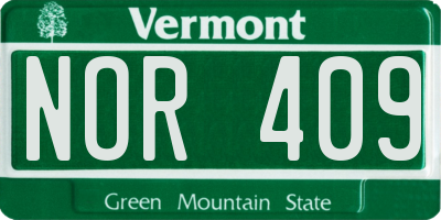 VT license plate NOR409