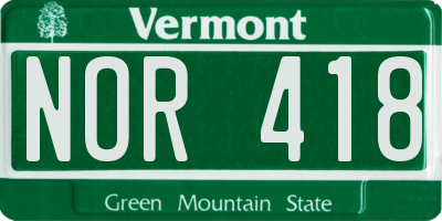 VT license plate NOR418