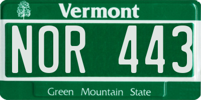 VT license plate NOR443