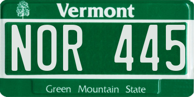 VT license plate NOR445