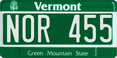VT license plate NOR455