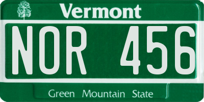VT license plate NOR456
