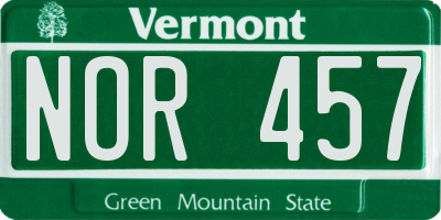 VT license plate NOR457