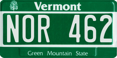 VT license plate NOR462