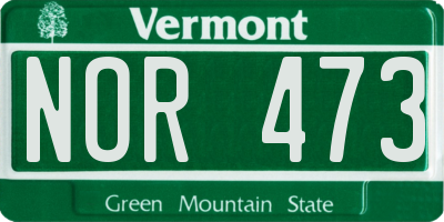 VT license plate NOR473