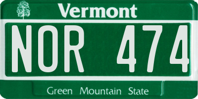 VT license plate NOR474