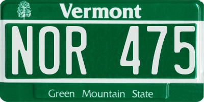 VT license plate NOR475