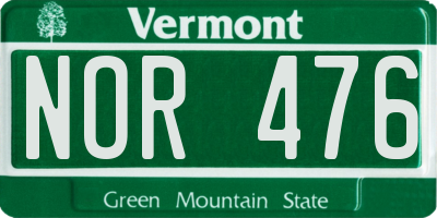 VT license plate NOR476