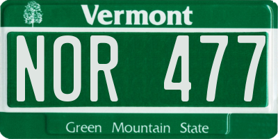 VT license plate NOR477