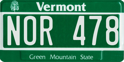 VT license plate NOR478