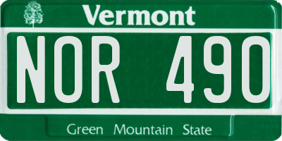 VT license plate NOR490