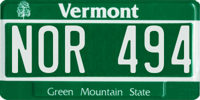 VT license plate NOR494