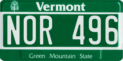 VT license plate NOR496