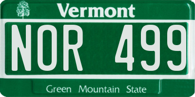 VT license plate NOR499
