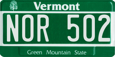 VT license plate NOR502