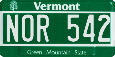 VT license plate NOR542