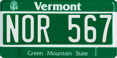 VT license plate NOR567