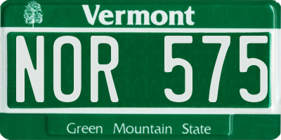 VT license plate NOR575