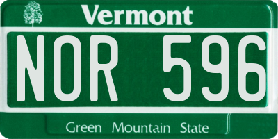 VT license plate NOR596