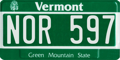 VT license plate NOR597