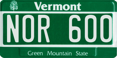 VT license plate NOR600