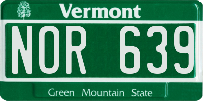 VT license plate NOR639