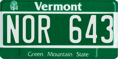 VT license plate NOR643