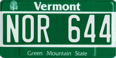 VT license plate NOR644