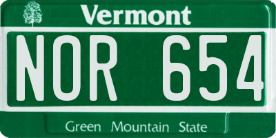 VT license plate NOR654