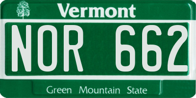 VT license plate NOR662