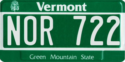 VT license plate NOR722