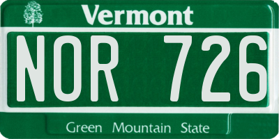 VT license plate NOR726