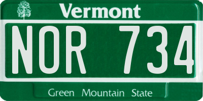 VT license plate NOR734