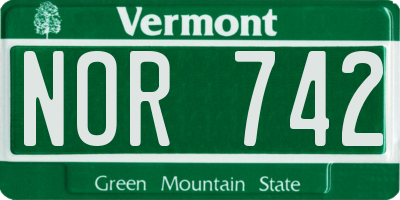 VT license plate NOR742