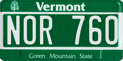 VT license plate NOR760
