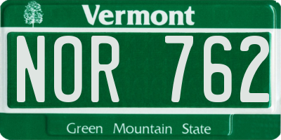VT license plate NOR762