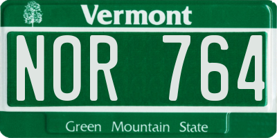 VT license plate NOR764