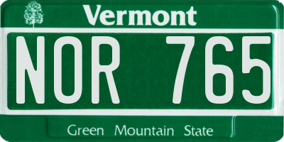 VT license plate NOR765
