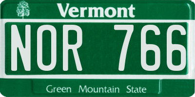 VT license plate NOR766