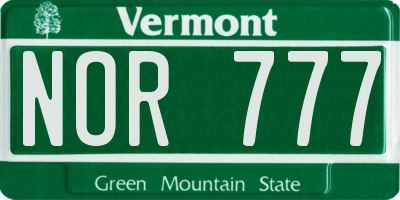 VT license plate NOR777